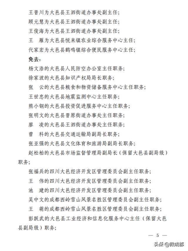 大邑最新任免干部